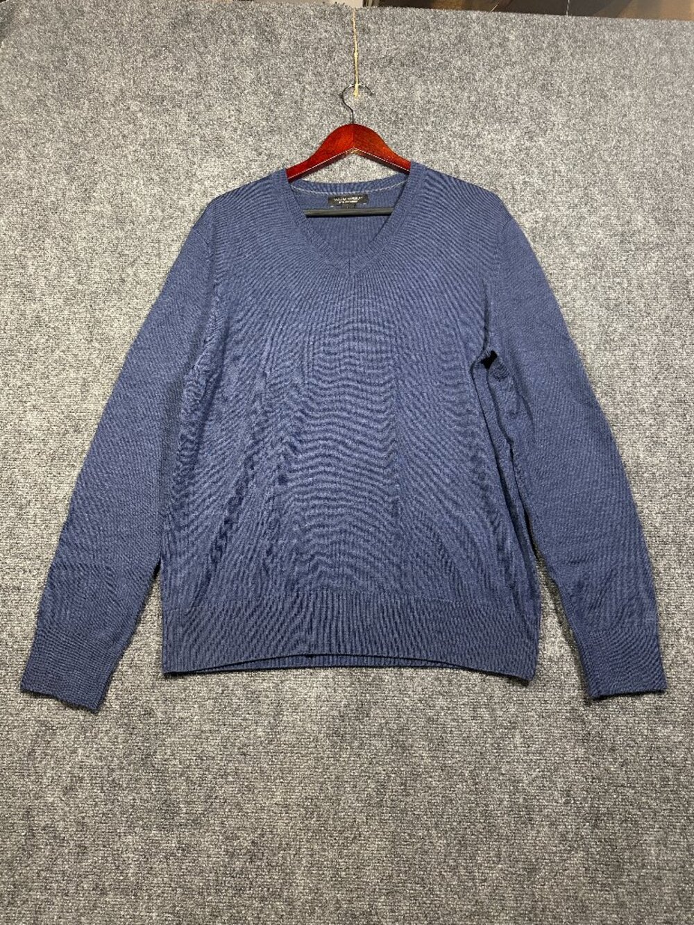 Banana Republic Sweater Mens Large Blue Extra Fine Merino Wool V Neck Rib Cuffs